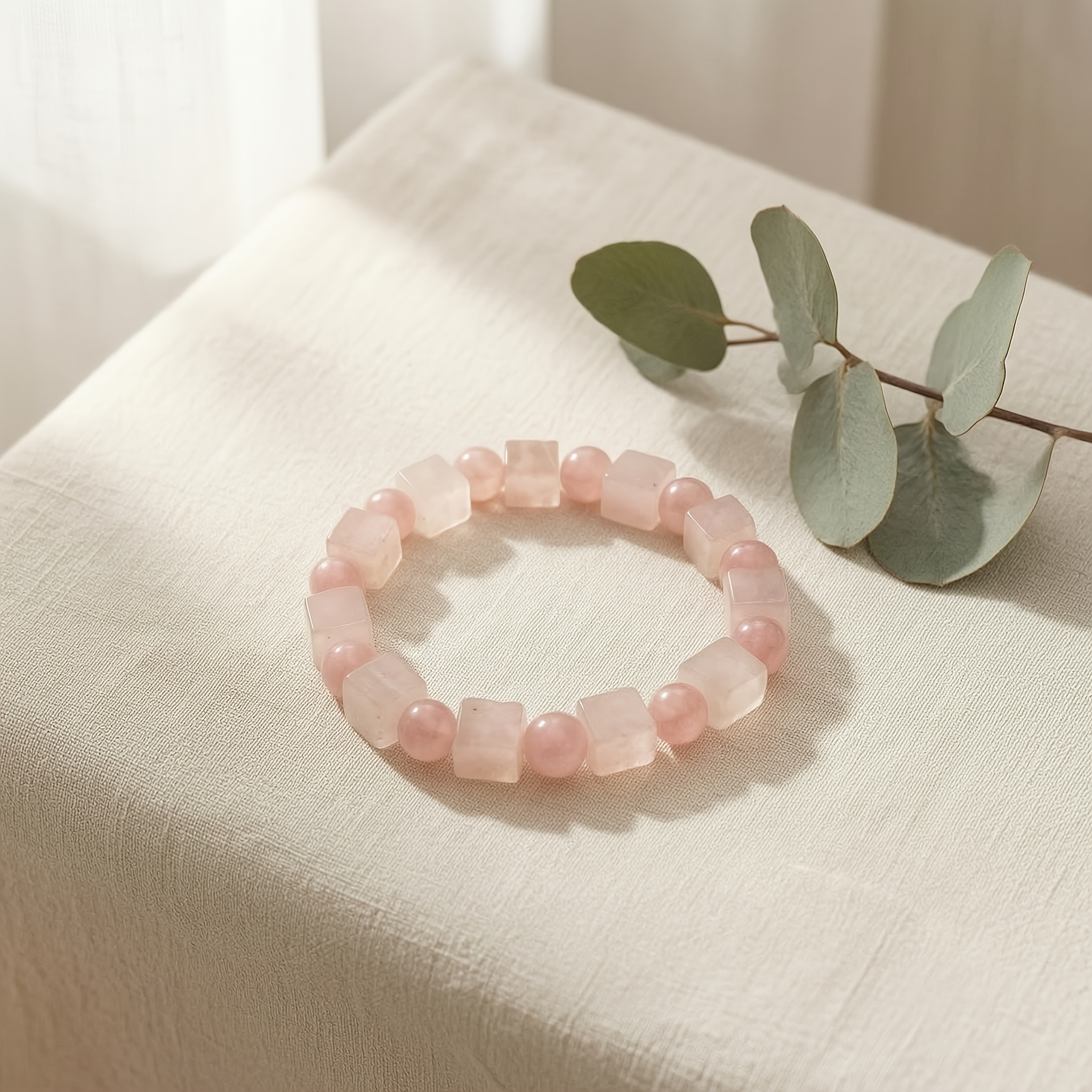 Light Pink Crystal Bracelet, Bohemian Style